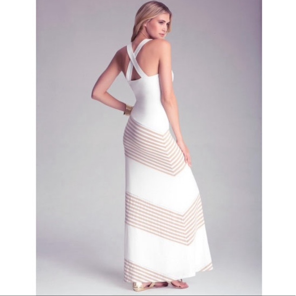 Ivory Striped Bodycon Maxi Dress